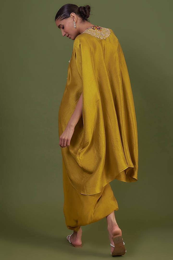 Yellow Silk Embroidered Kaftan Set by Prisho at Pernia's Pop Up Shop
