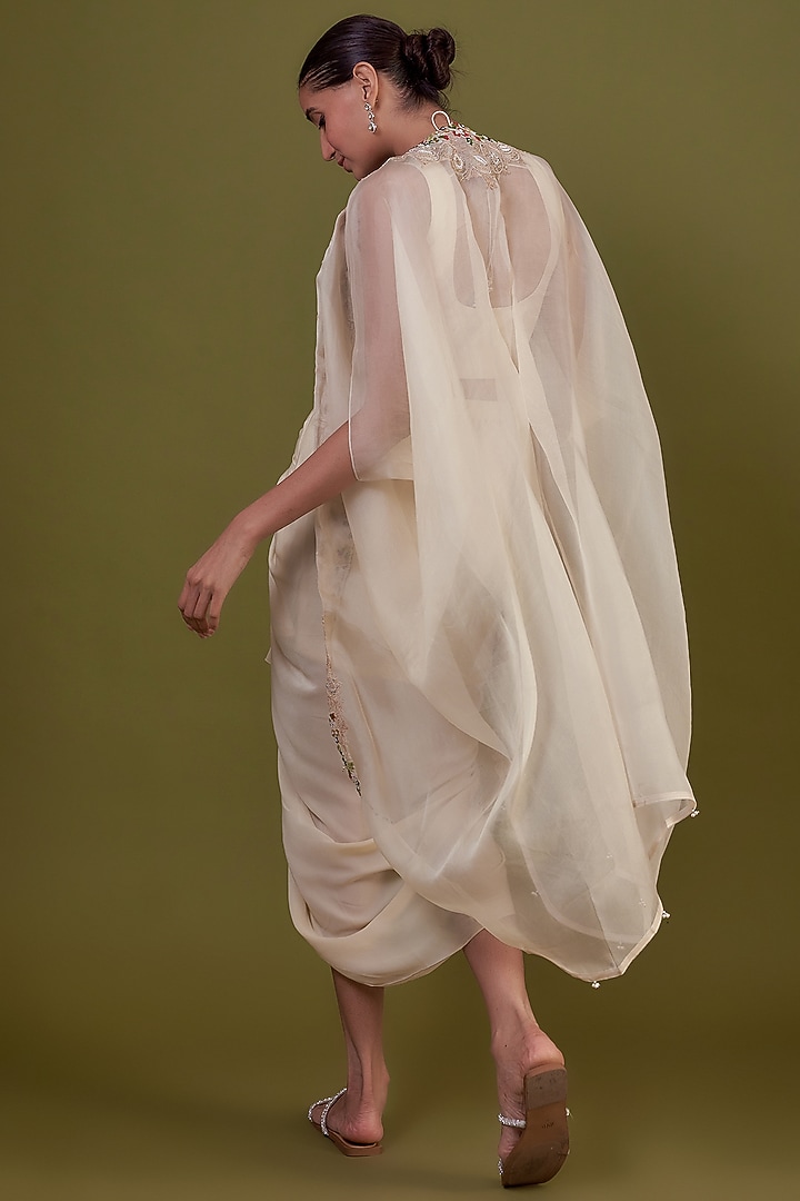 Ivory Organza Embroidered Cape Set by Prisho at Pernia's Pop Up Shop