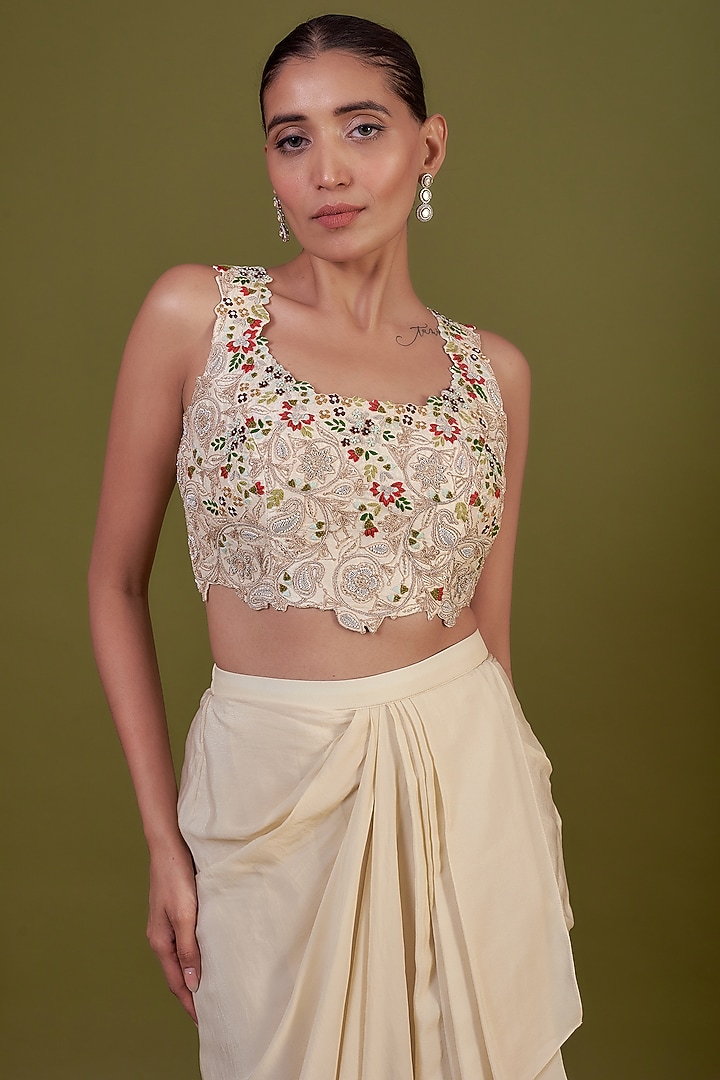 Ivory Organza Embroidered Cape Set by Prisho at Pernia's Pop Up Shop
