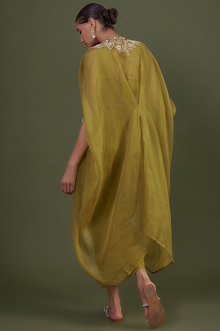Green Organza Embroidered Cape Set by Prisho at Pernia's Pop Up Shop