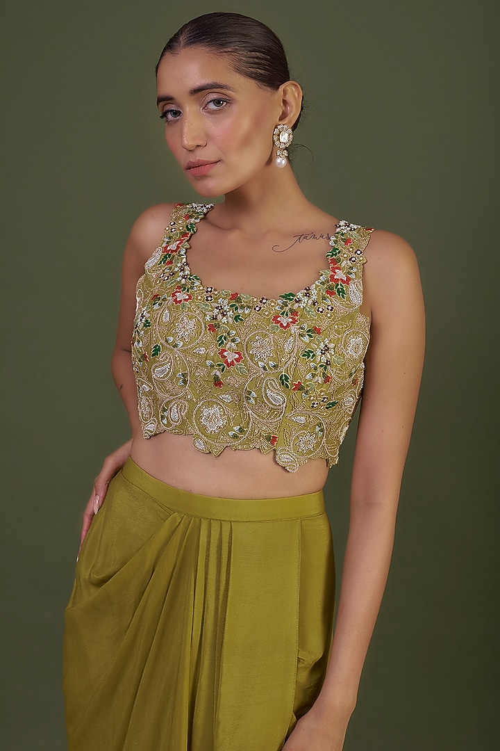 Green Organza Embroidered Cape Set by Prisho at Pernia's Pop Up Shop