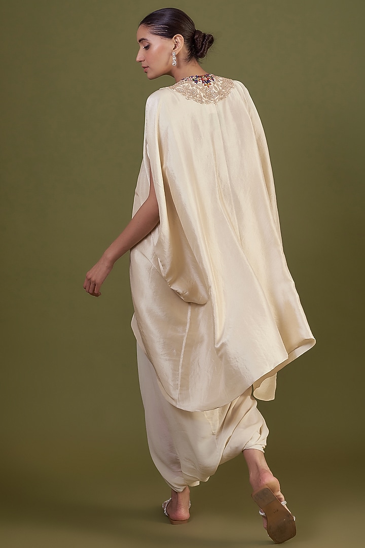 Ivory Silk Embroidered Kaftan Set by Prisho at Pernia's Pop Up Shop