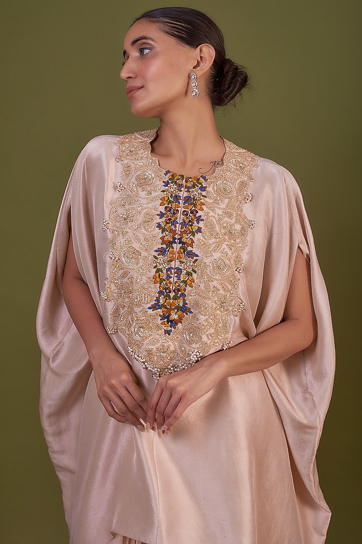 Pink Silk Embroidered Kaftan Set by Prisho at Pernia's Pop Up Shop