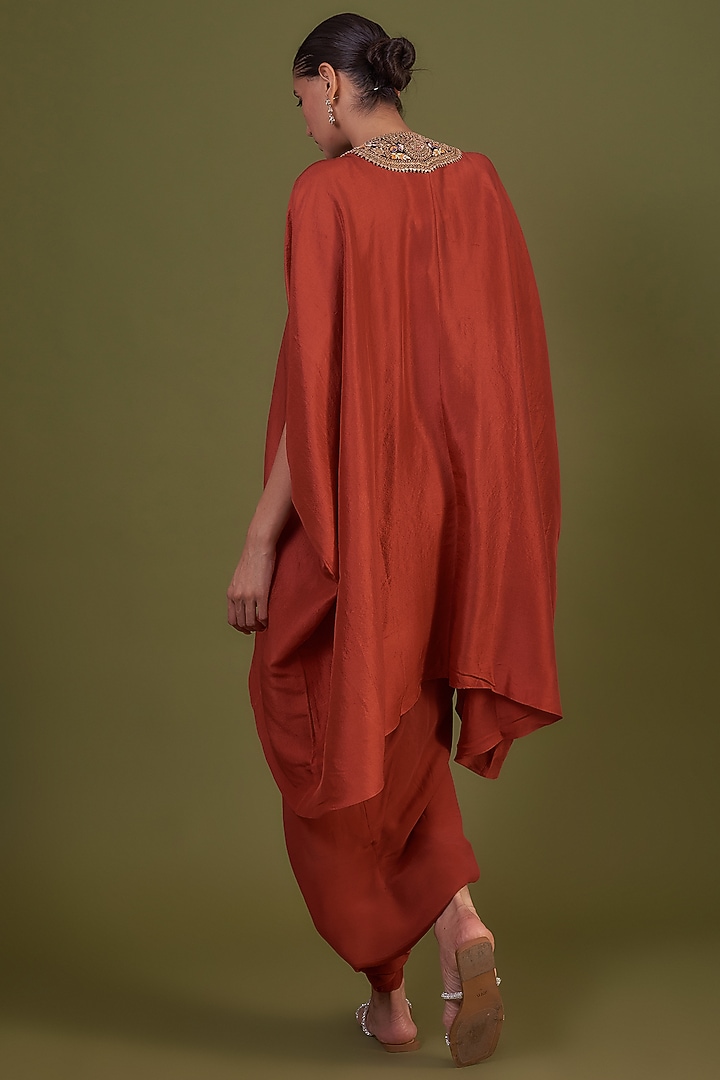 Orange Silk Embroidered Kaftan Set by Prisho at Pernia's Pop Up Shop