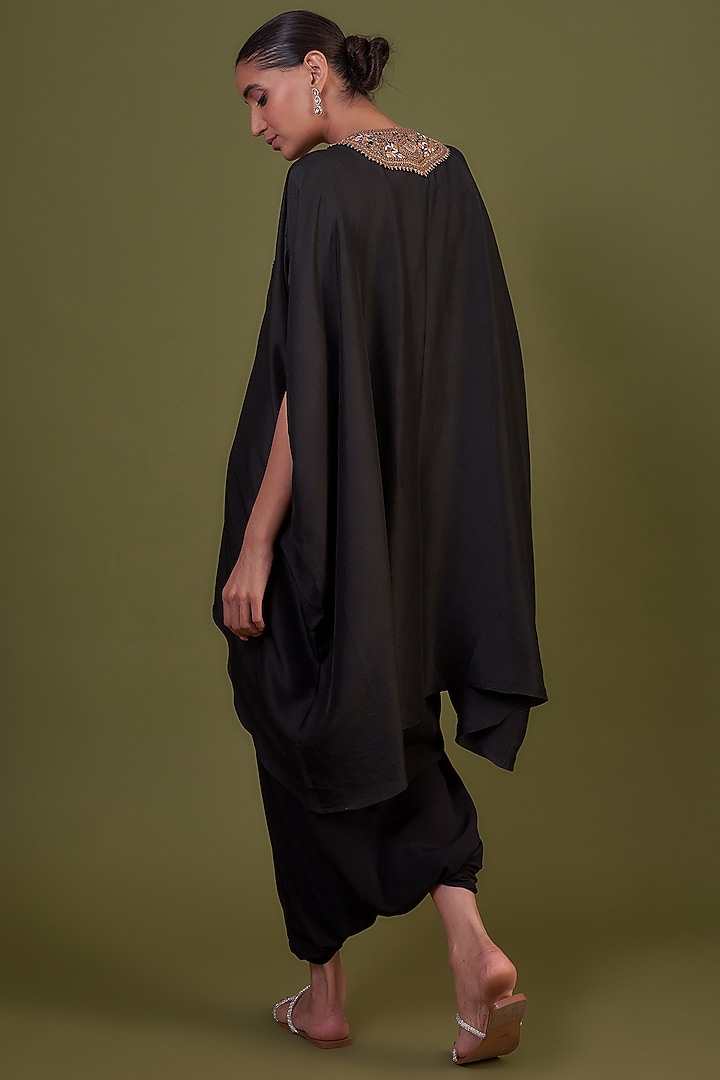 Black Silk Embroidered Kaftan Set by Prisho at Pernia's Pop Up Shop