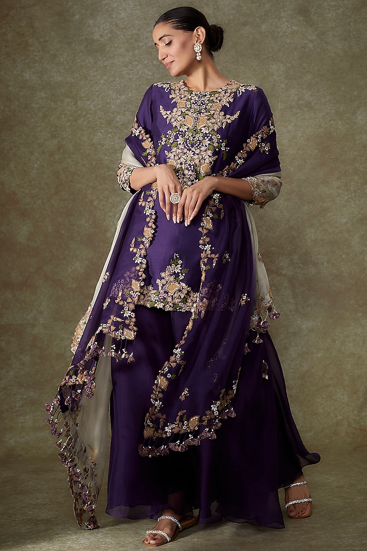 Purple Organza Sharara Set by Prisho at Pernia's Pop Up Shop