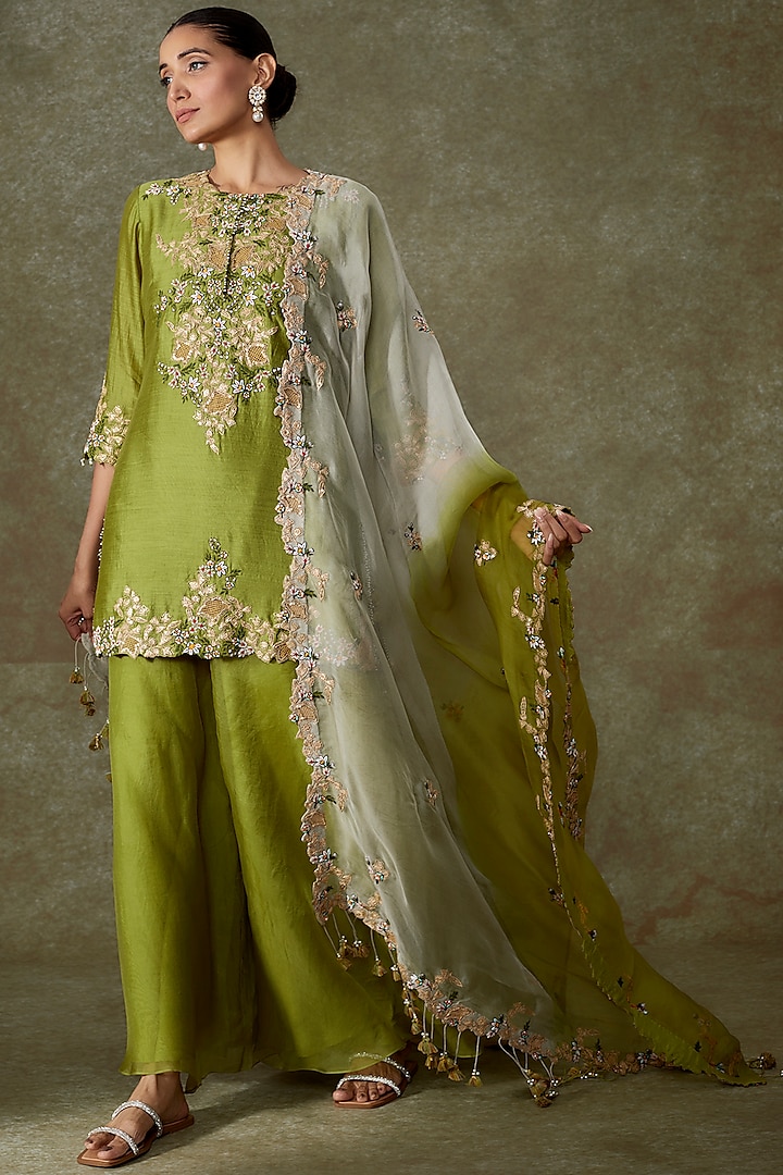 Green Organza Sharara Set by Prisho at Pernia's Pop Up Shop