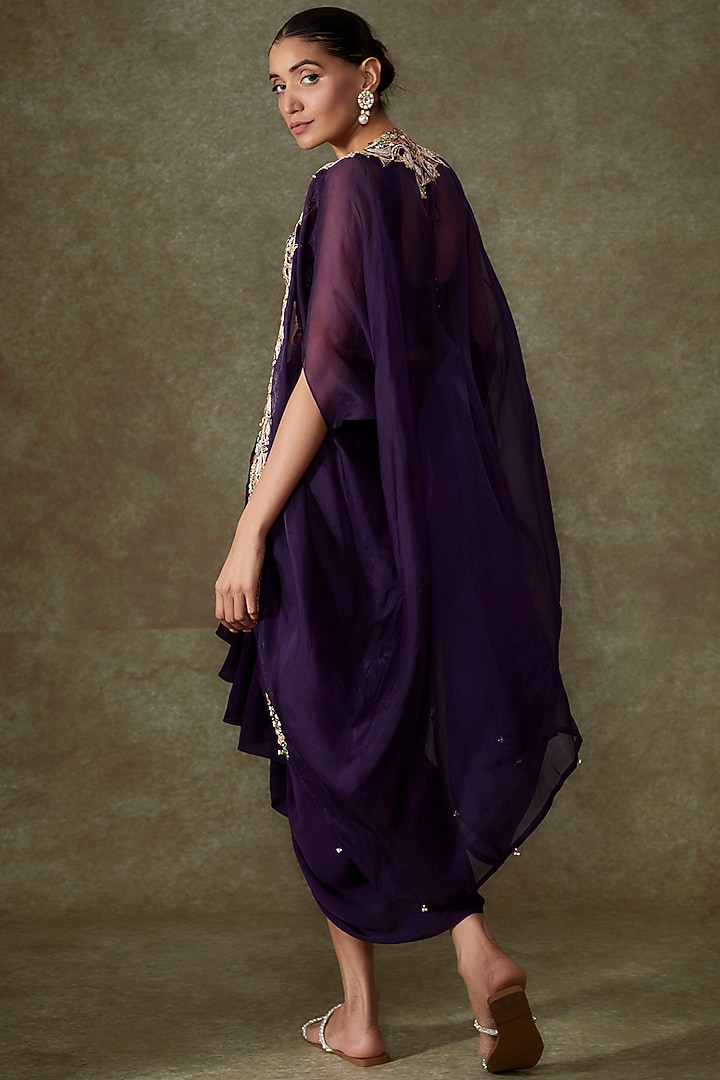 Purple Organza Embroidered Cape Set by Prisho at Pernia's Pop Up Shop