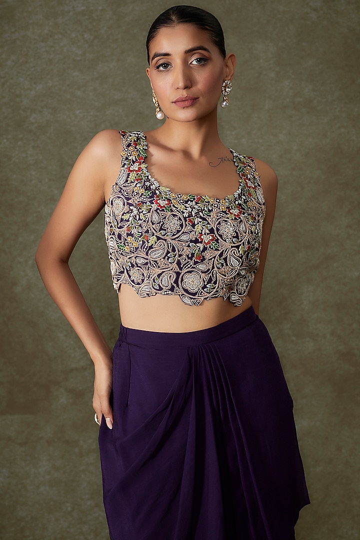 Purple Organza Embroidered Cape Set by Prisho at Pernia's Pop Up Shop