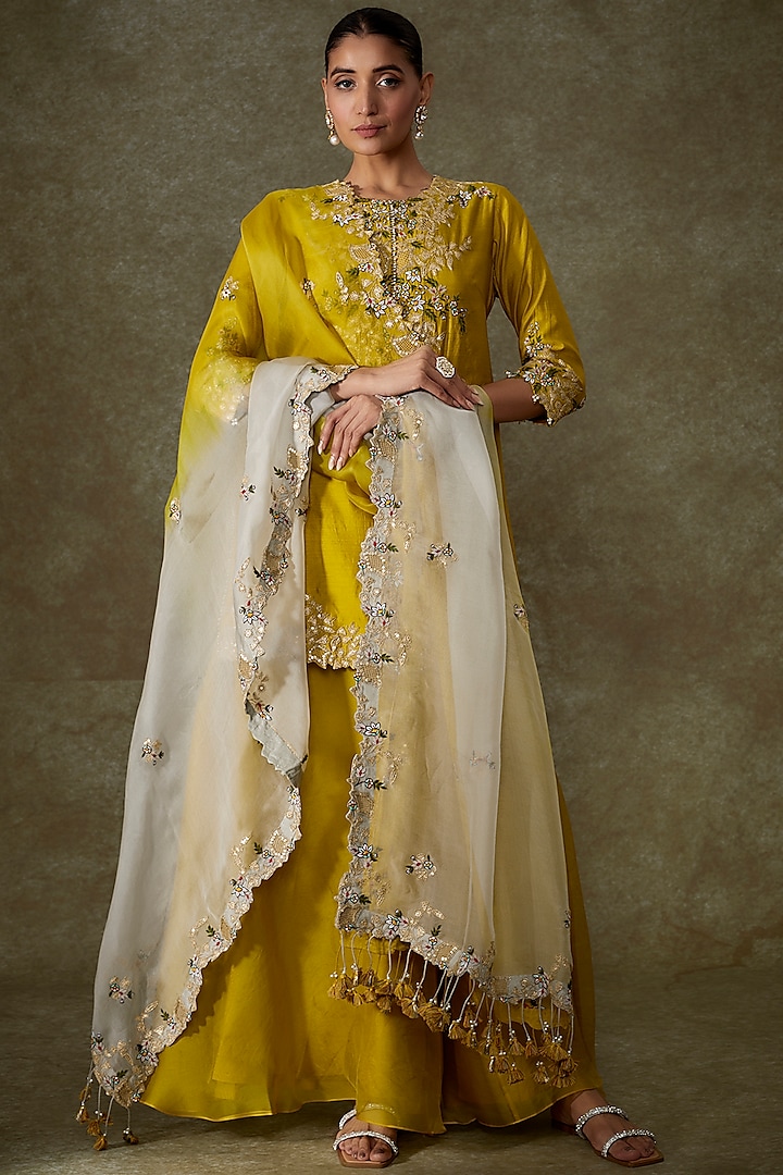 Yellow Organza Sharara Set by Prisho at Pernia's Pop Up Shop