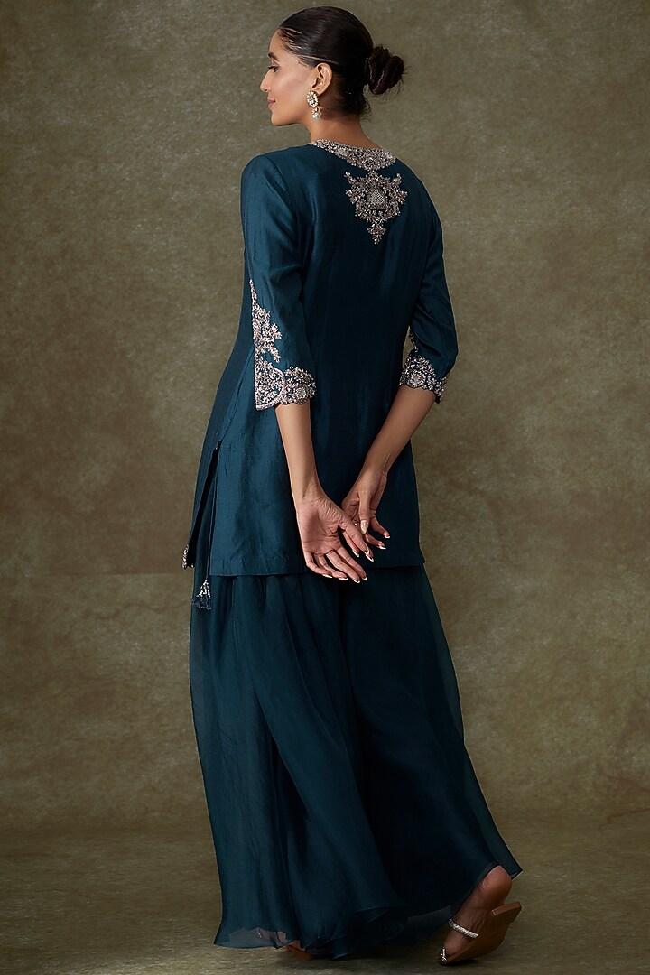 Blue Organza Wedding Sharara Set by Prisho at Pernia's Pop Up Shop