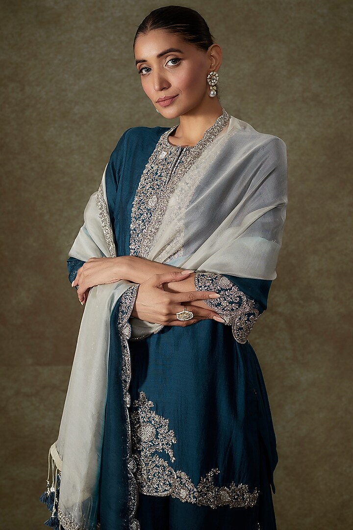 Blue Organza Wedding Sharara Set by Prisho at Pernia's Pop Up Shop