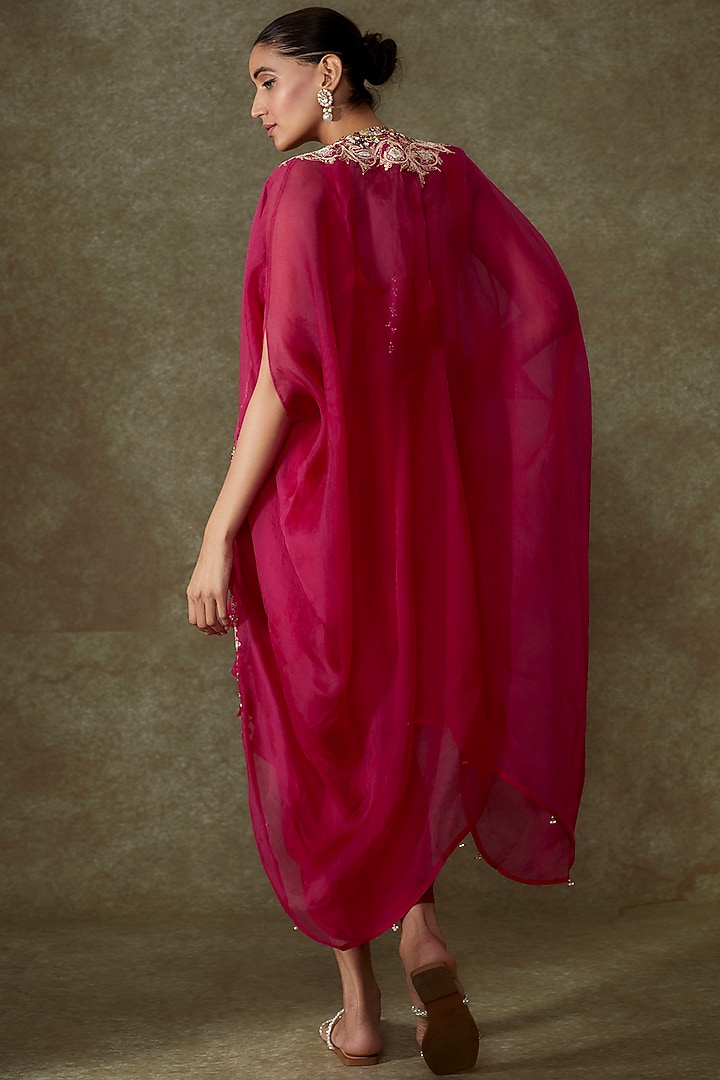 Pink Organza Embroidered Cape Set by Prisho at Pernia's Pop Up Shop