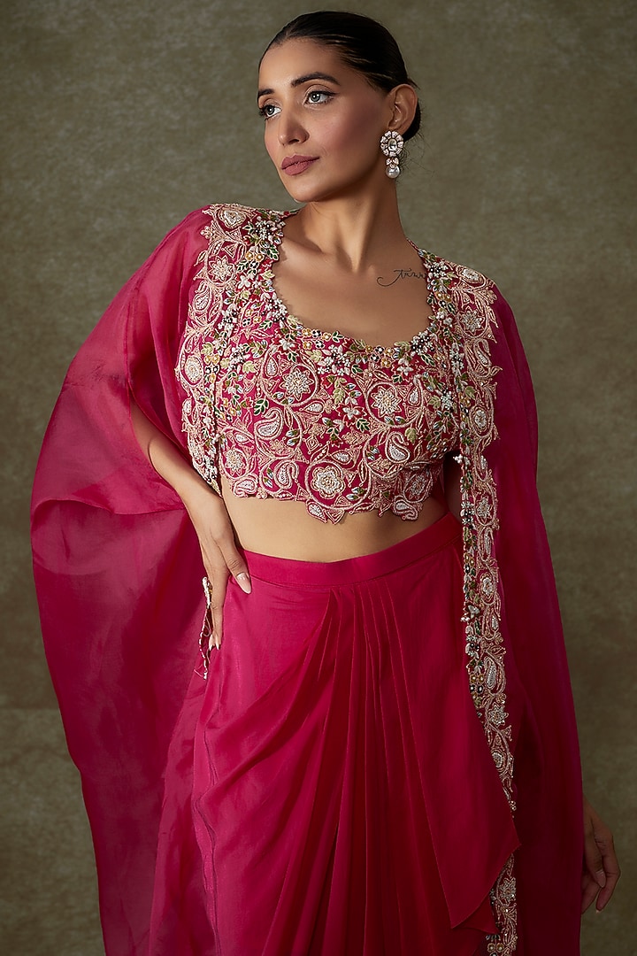 Pink Organza Embroidered Cape Set by Prisho at Pernia's Pop Up Shop