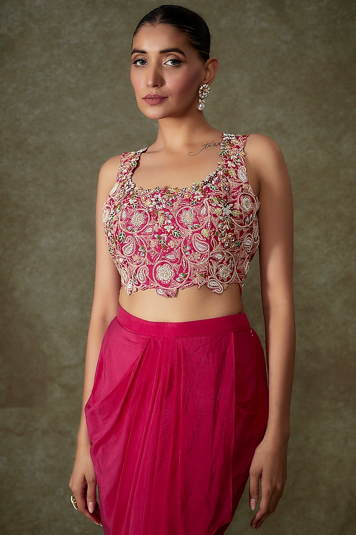 Pink Organza Embroidered Cape Set by Prisho at Pernia's Pop Up Shop