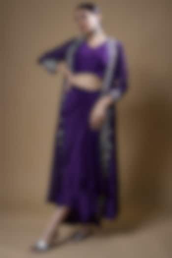 Purple Chanderi Embroidered Jacket Set by Prisho at Pernia's Pop Up Shop