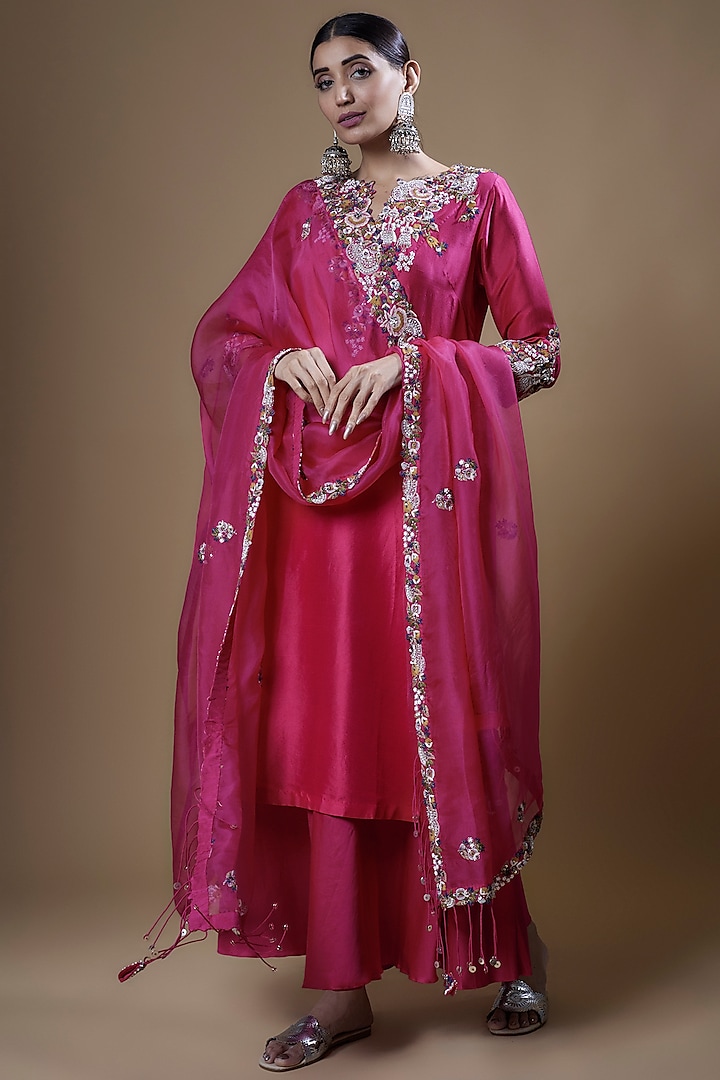 Pink Cotton Satin Sharara Set by Prisho at Pernia's Pop Up Shop