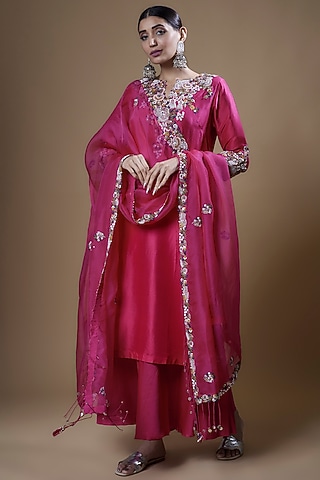 Pink Cotton Satin Sharara Set by Prisho