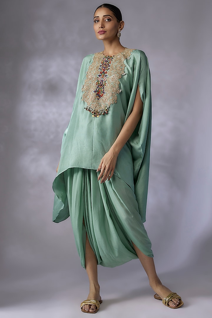 Blue Silk Embroidered Kaftan Set by Prisho at Pernia's Pop Up Shop