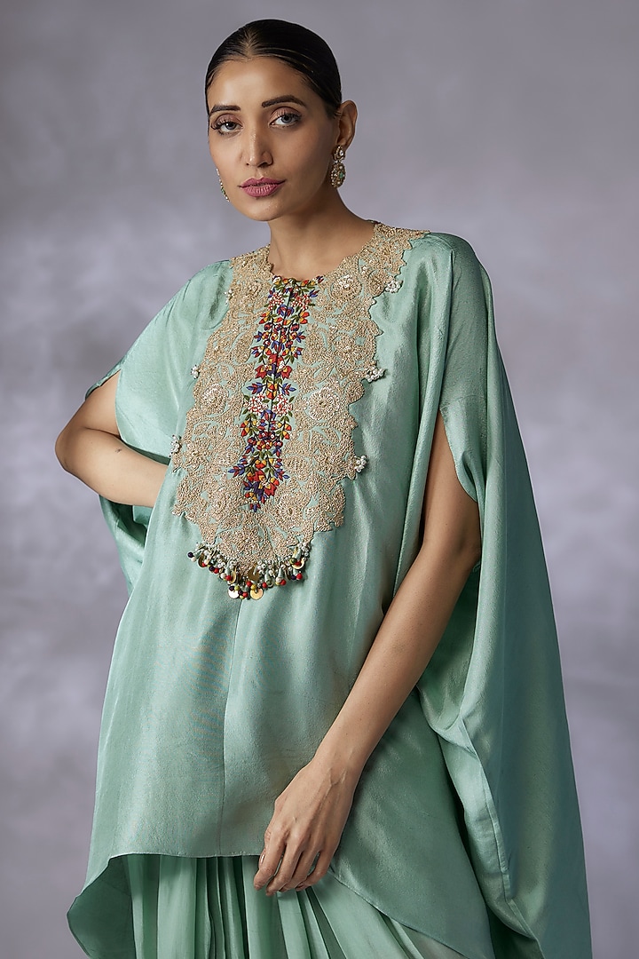 Blue Silk Embroidered Kaftan Set by Prisho at Pernia's Pop Up Shop