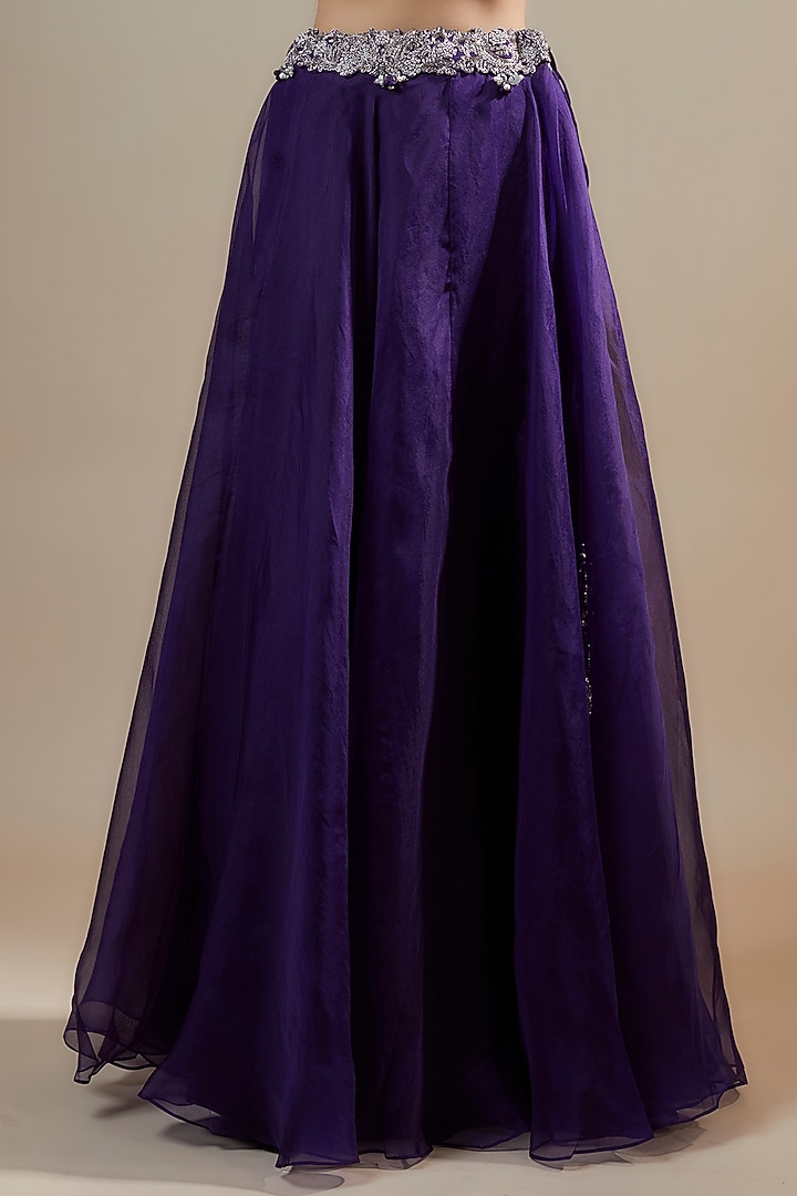 Dark Purple Organza Zari Embroidered Cape Set by Prisho at Pernia's Pop Up Shop