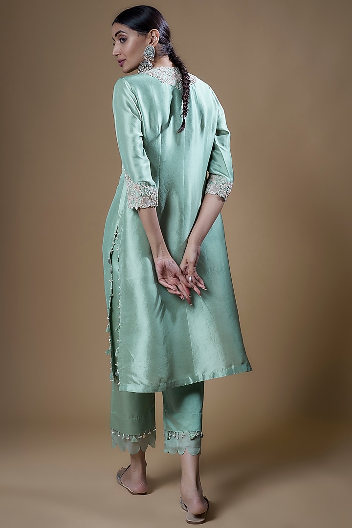 Sky Blue Silk Embroidered Kurta Set by Prisho at Pernia's Pop Up Shop