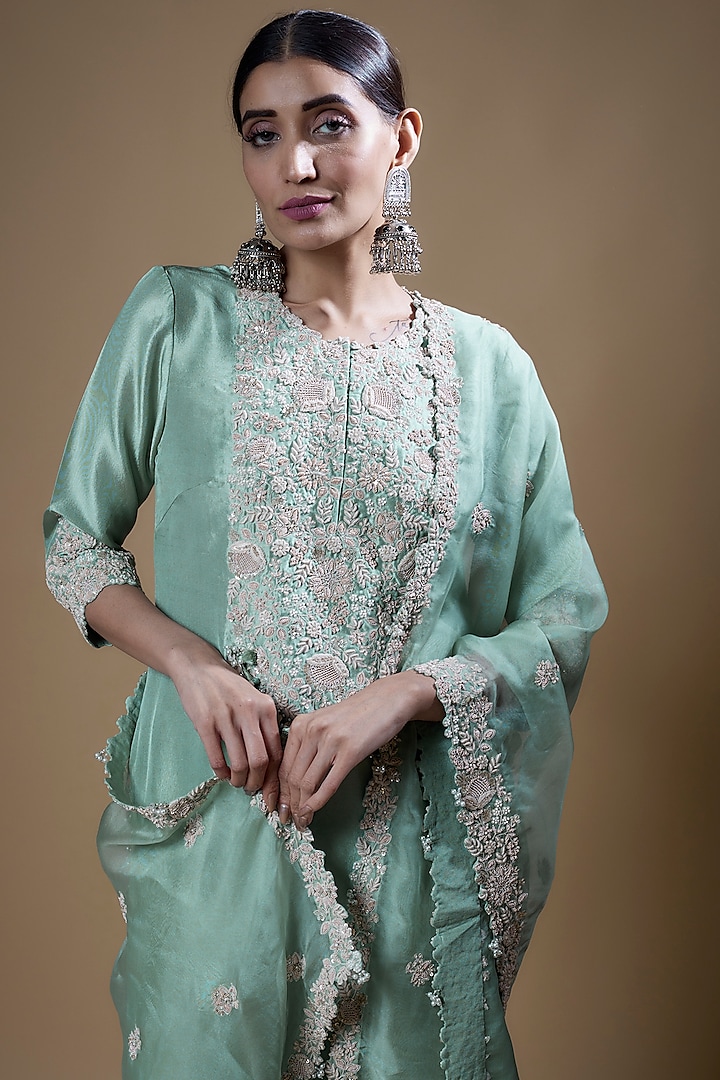 Sky Blue Silk Embroidered Kurta Set by Prisho at Pernia's Pop Up Shop