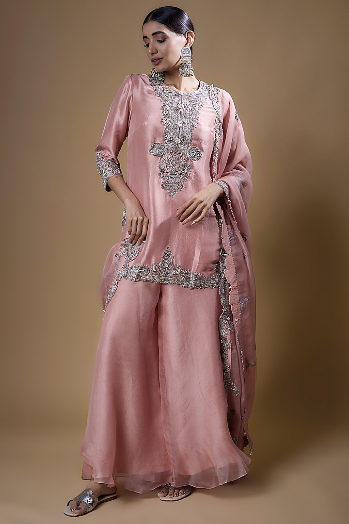 Pink Cotton Satin Sharara Set by Prisho at Pernia's Pop Up Shop