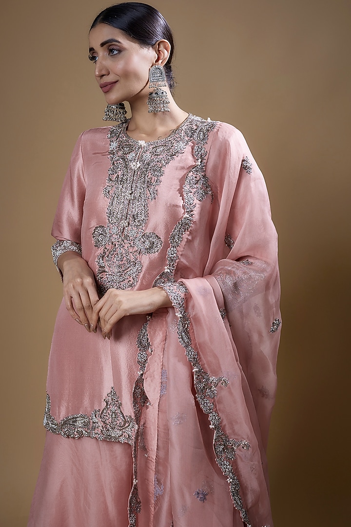 Pink Cotton Satin Wedding Sharara Set by Prisho at Pernia's Pop Up Shop