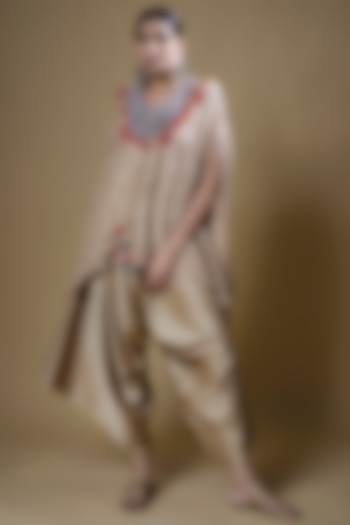 Beige Cotton Satin Asymmetric Pant Set by Prisho at Pernia's Pop Up Shop