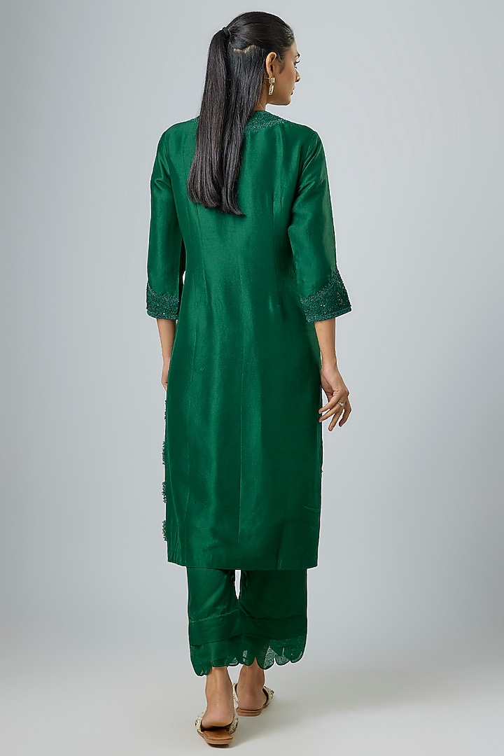Bottle Green Silk Resham Work Kurta Set by Prisho at Pernia's Pop Up Shop