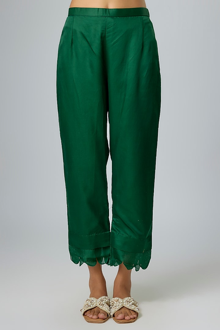 Bottle Green Silk Resham Work Kurta Set by Prisho at Pernia's Pop Up Shop