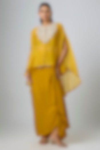 Mustard Organza Resham Work Kaftan Set by Prisho at Pernia's Pop Up Shop
