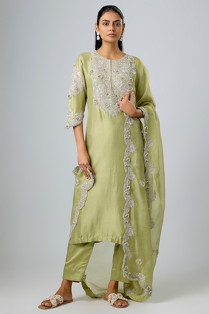 Sea Green Silk Gota Work Kurta Set by Prisho at Pernia's Pop Up Shop