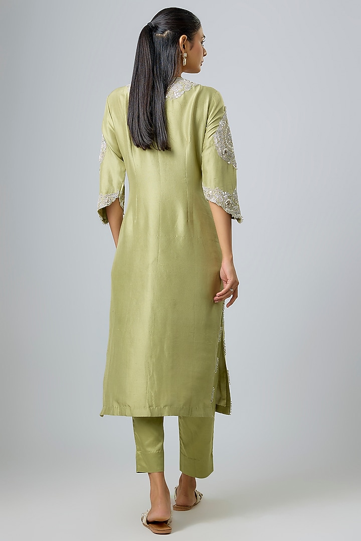 Sea Green Silk Gota Work Kurta Set by Prisho at Pernia's Pop Up Shop