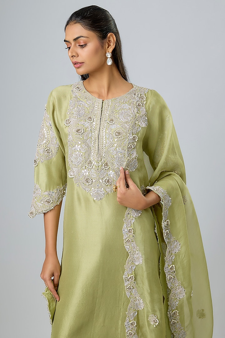 Sea Green Silk Gota Work Kurta Set by Prisho at Pernia's Pop Up Shop