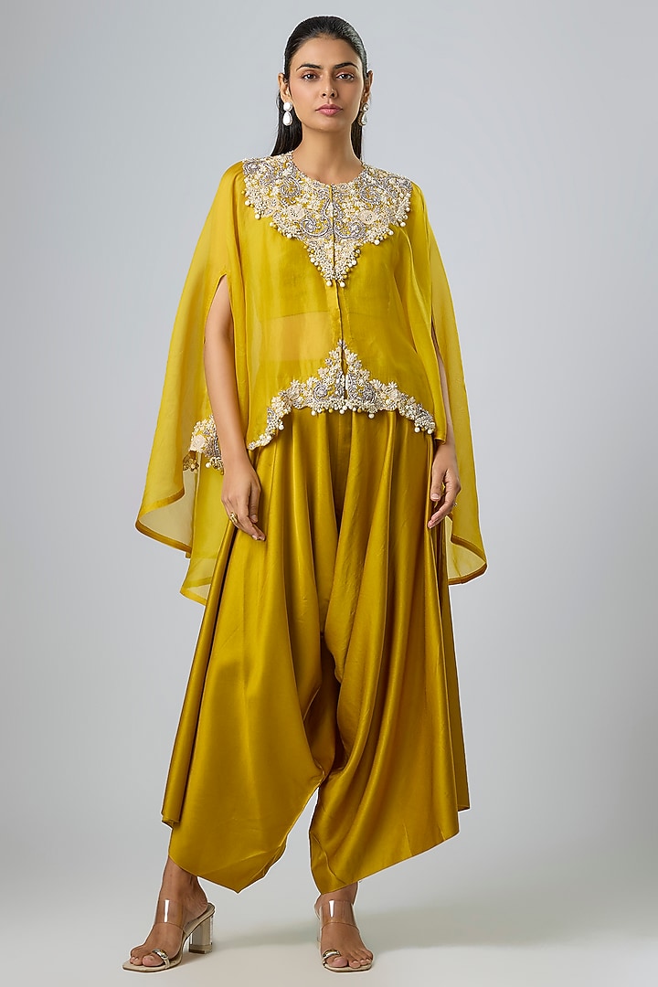 Mustard Organza Resham Work Kaftan Set by Prisho at Pernia's Pop Up Shop