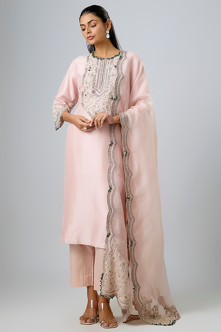 Flamingo Silk Resham Work Kurta Set by Prisho at Pernia's Pop Up Shop
