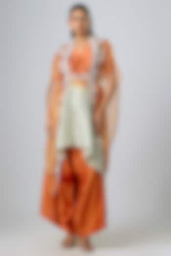 Rust Orange Organza Thread Work Cape Set by Prisho at Pernia's Pop Up Shop