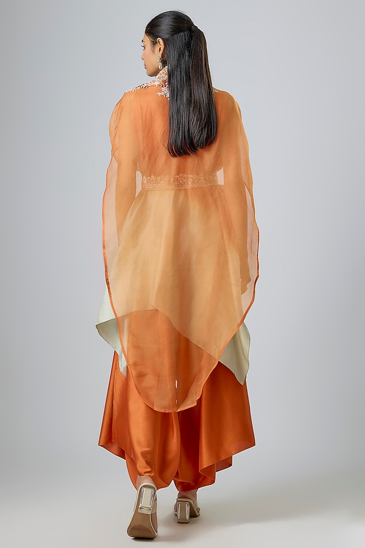 Rust Orange Organza Thread Work Cape Set by Prisho at Pernia's Pop Up Shop