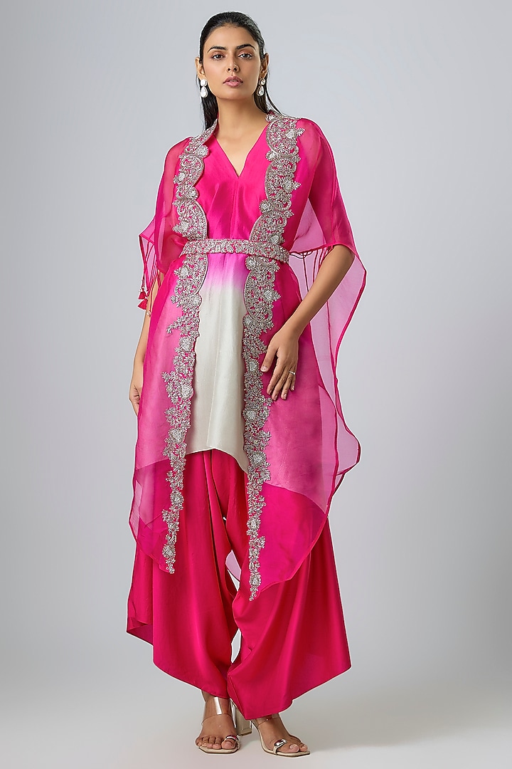 Fuchsia Organza Thread Work Cape Set by Prisho at Pernia's Pop Up Shop