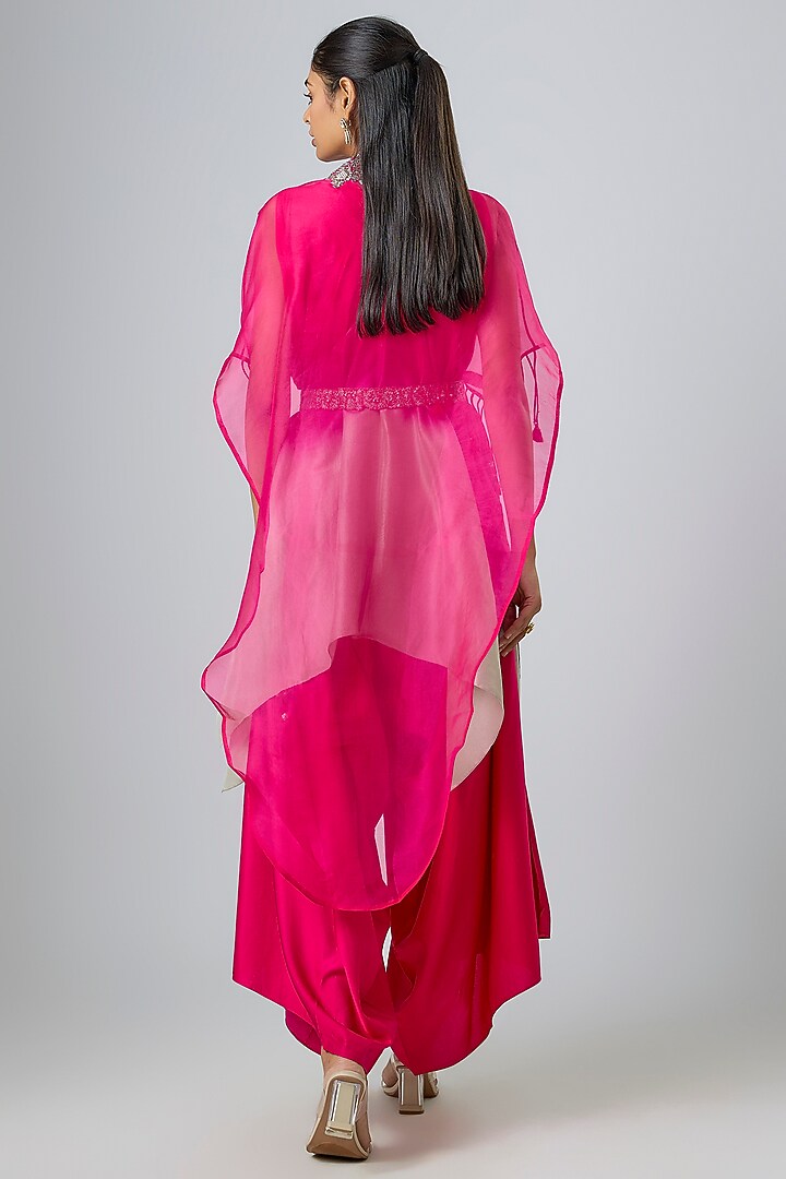 Fuchsia Organza Thread Work Cape Set by Prisho at Pernia's Pop Up Shop