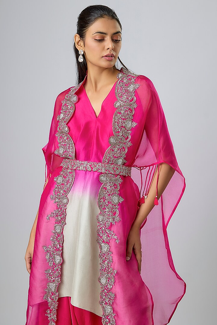 Fuchsia Organza Thread Work Cape Set by Prisho at Pernia's Pop Up Shop