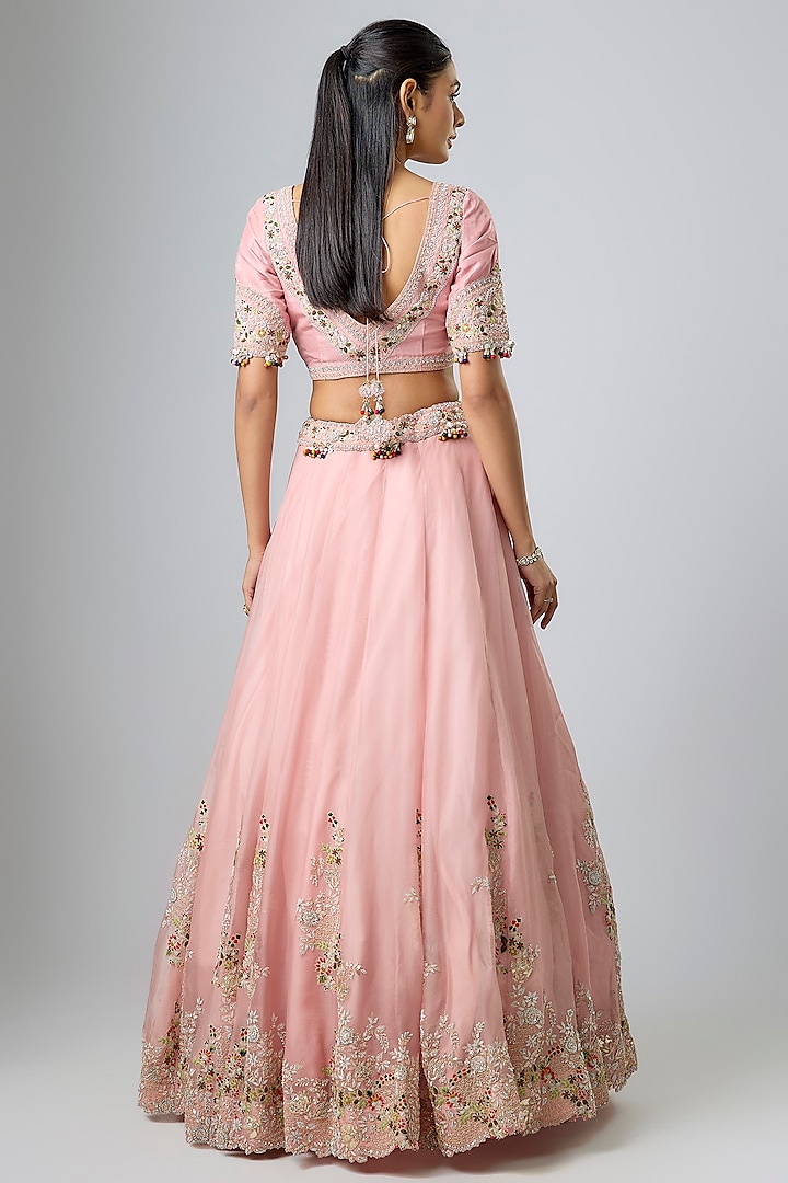 Flamingo Pink Organza Maal Work Bridal Lehenga Set by Prisho at Pernia's Pop Up Shop