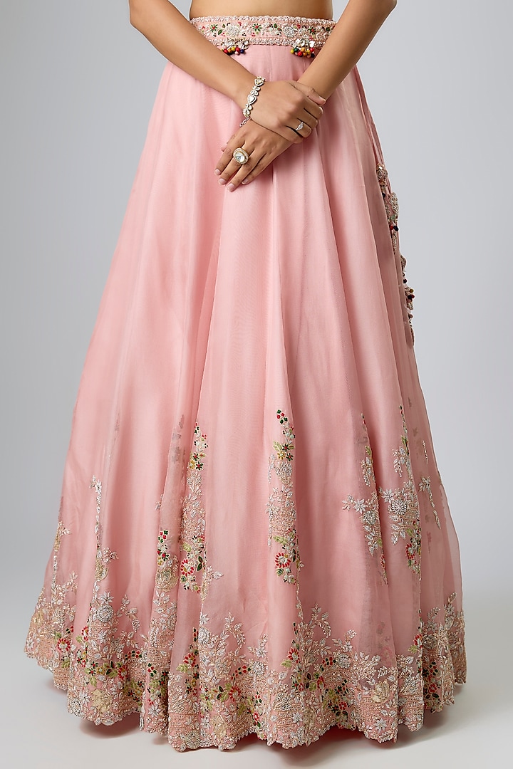 Flamingo Pink Organza Maal Work Bridal Lehenga Set by Prisho at Pernia's Pop Up Shop