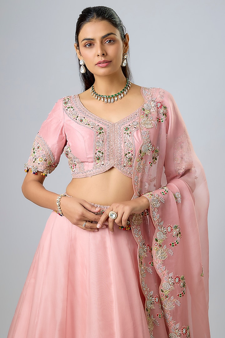 Flamingo Pink Organza Maal Work Bridal Lehenga Set by Prisho at Pernia's Pop Up Shop