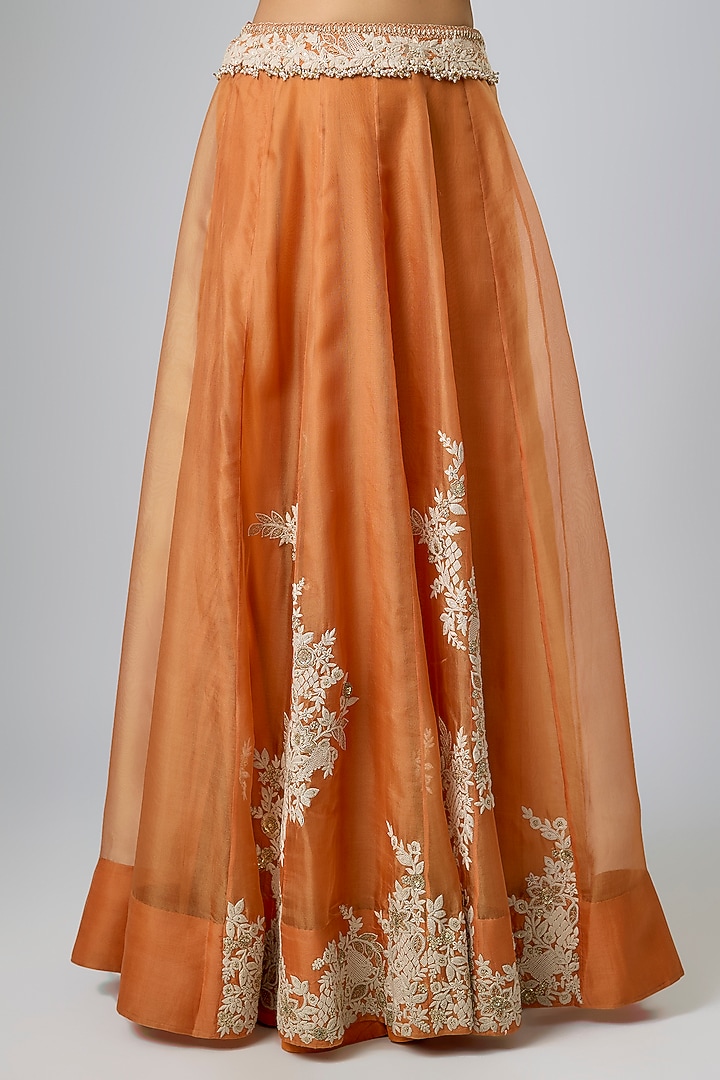 Rust Orange Organza Resham Work Cape Set by Prisho at Pernia's Pop Up Shop