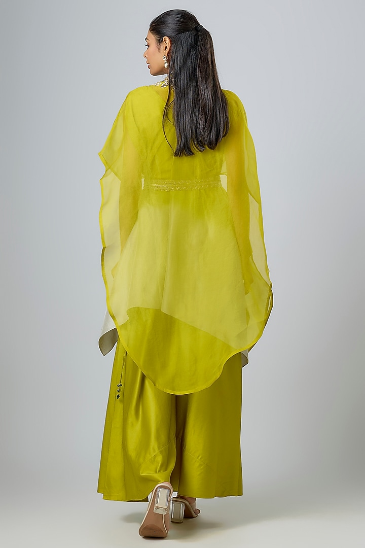 Lime Green Organza Maal Work Cape Set by Prisho at Pernia's Pop Up Shop
