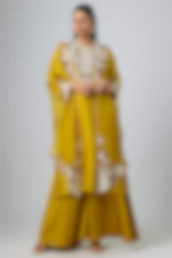 Mustard Organza Thread Work Cape Set by Prisho at Pernia's Pop Up Shop