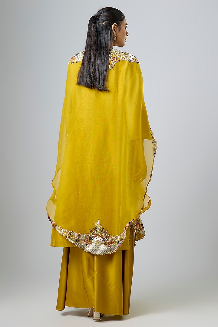 Mustard Organza Thread Work Cape Set by Prisho at Pernia's Pop Up Shop